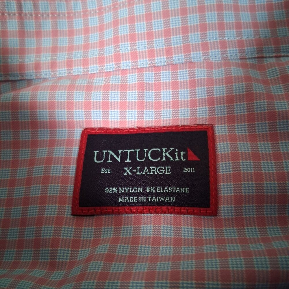 UNTUCKit Shirt Men Large Performance Stretch Short Sleeve Blue Pink Plaid - Picture 9 of 11